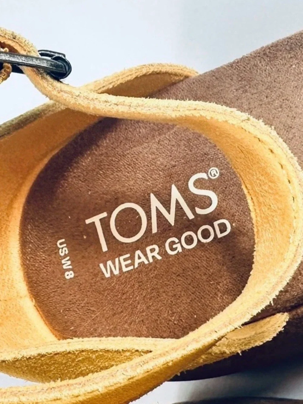 TOMS Yellow Suede Cork Platform Wedge Sandals Women’s Size 8